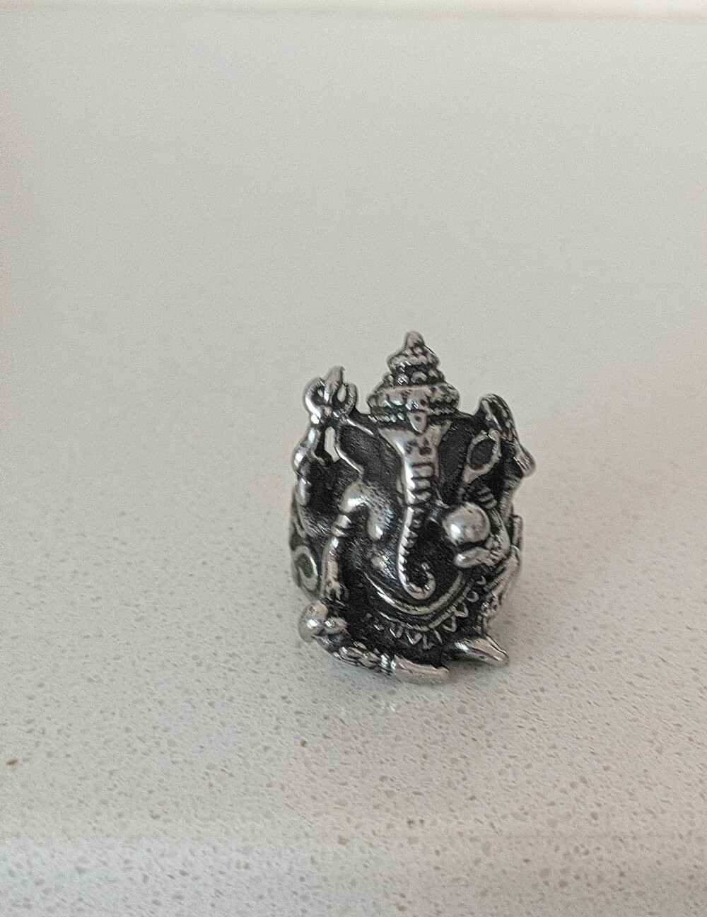 Silver-Tone Ganesha Ring, Sz 8